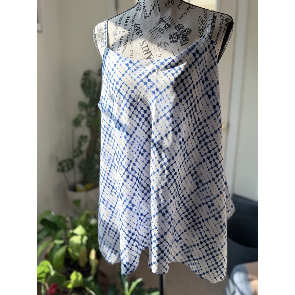 The Limited Blue White Tie Dye Shibori Cowl Neck Camisole Tank Top Womens Large